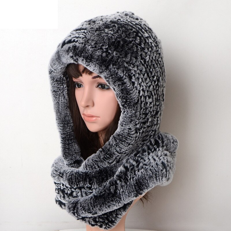Women's Fur Hooded Hat and Scarf 2-in-1 Winter Set