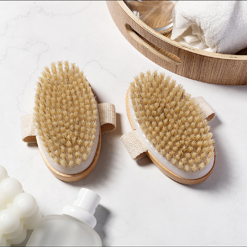 Natural Bristle Dry Body Brush with Wooden Handle