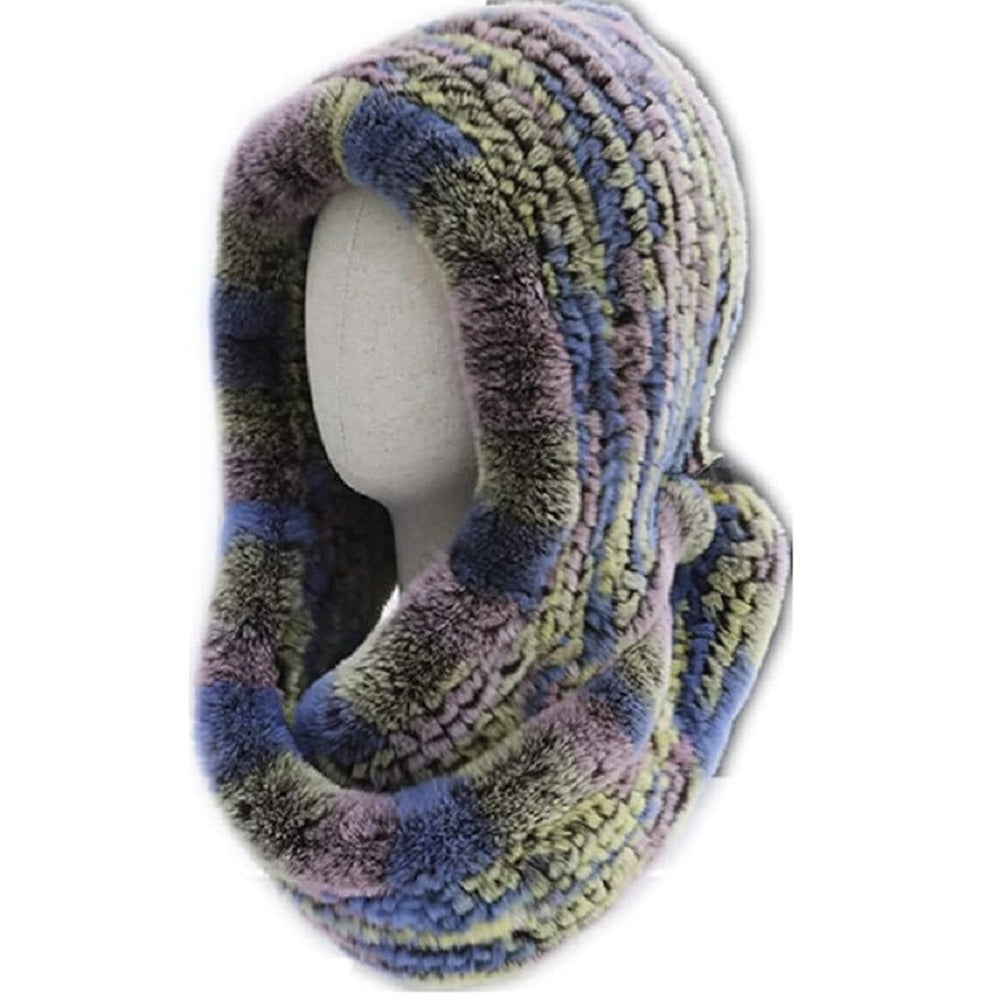 Women's Knitted Fur Hooded Hat and Scarf for Winter