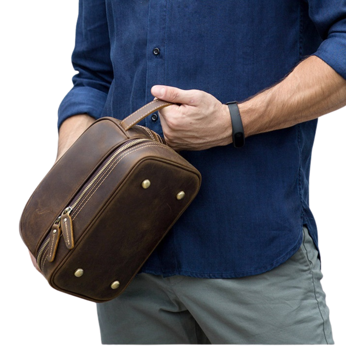 Genuine Leather Toiletry Bag for Travel Storage