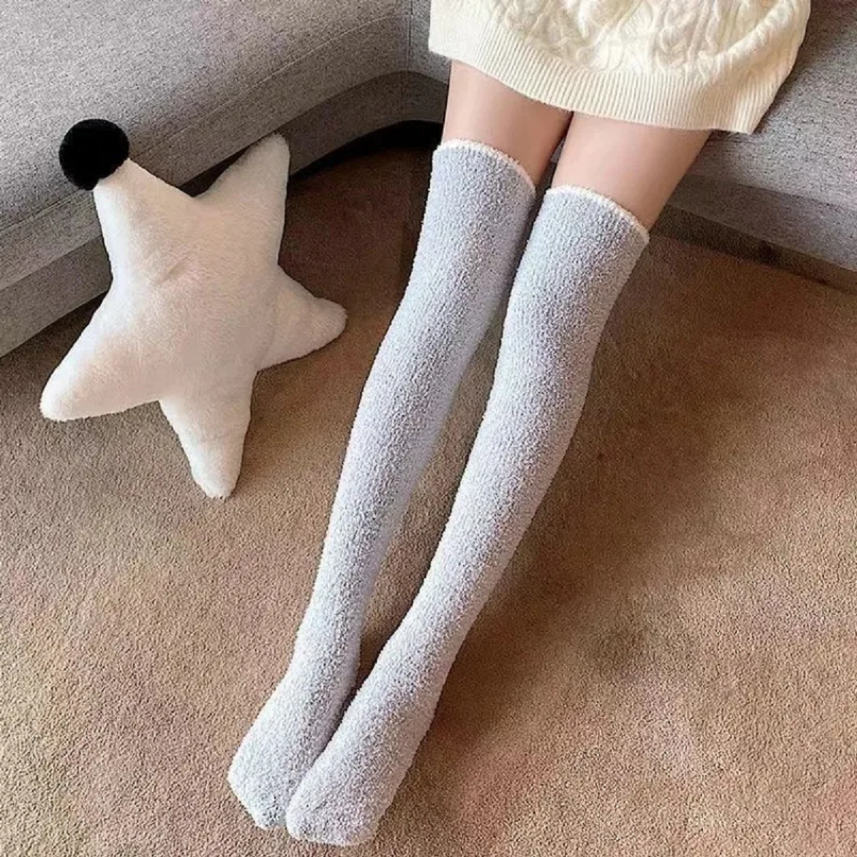 Winter Coral Fleece Over-Knee Socks Warm Cosy for Women