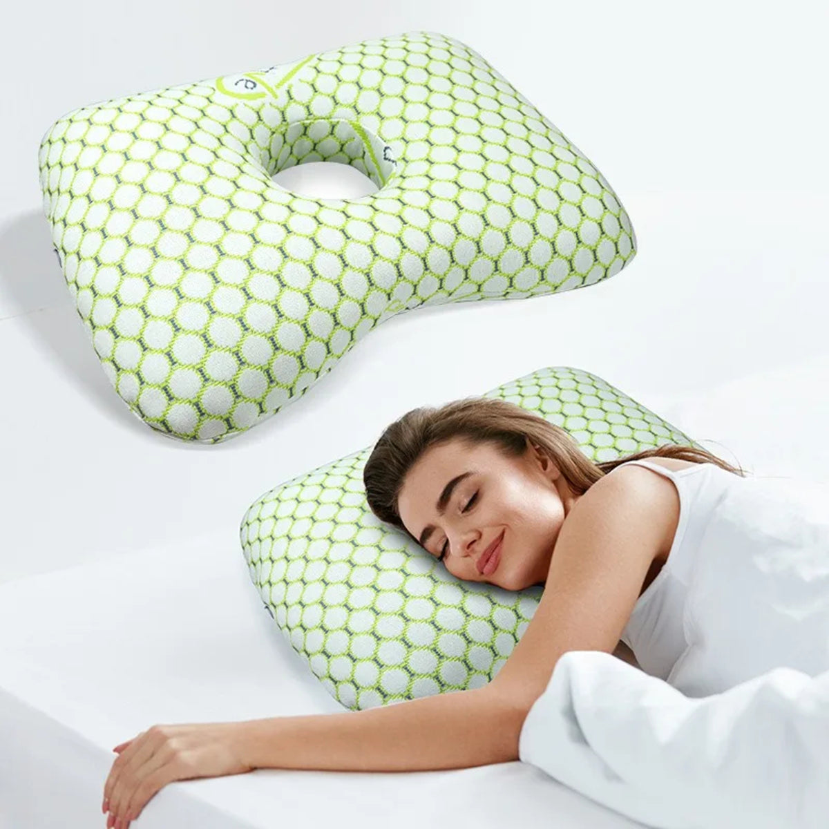Side Sleeper Ear Pillow with Center Hole for Cushioned Comfort