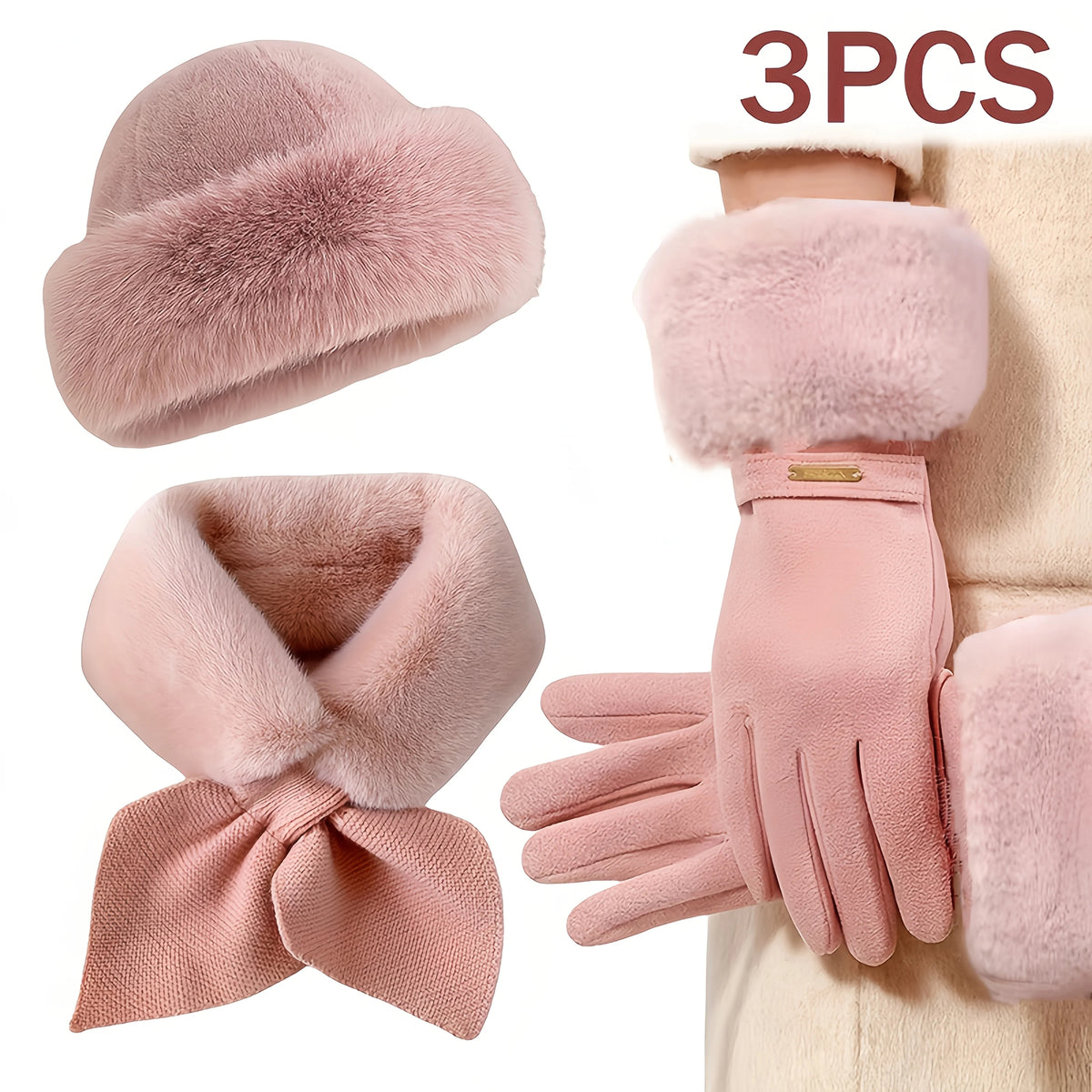 Women's 3-Piece Winter Set Hat Scarf and Touchscreen Gloves
