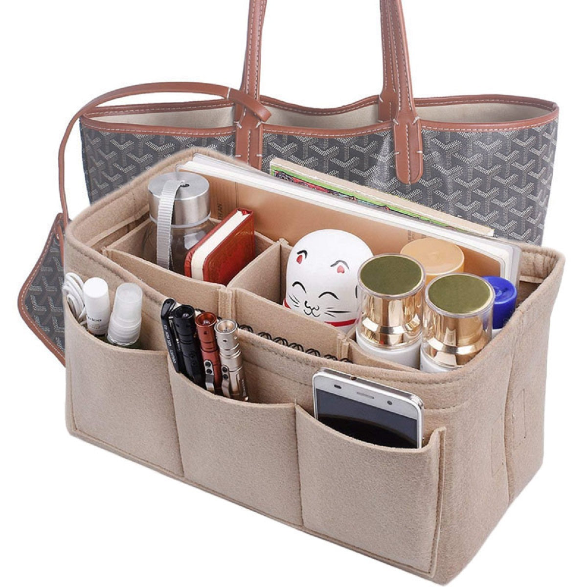 Felt Purse Organizer Insert with 13 Pockets for Handbags