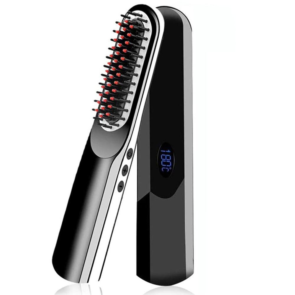 Cordless Ceramic Hair Straightening Brush USB Rechargeable