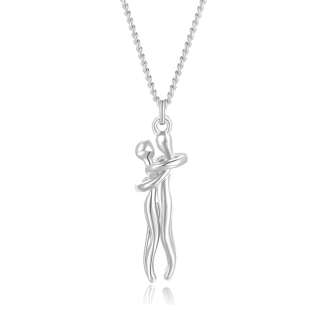 Couple Hugging Pendant Necklace Silver-Tone Finish