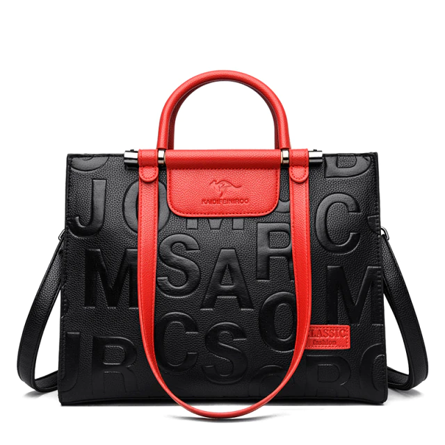 Genuine Leather Shoulder Tote Bag with Multiple Pockets
