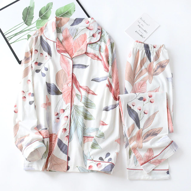 Women's thin long-sleeved viscose cotton pajamas