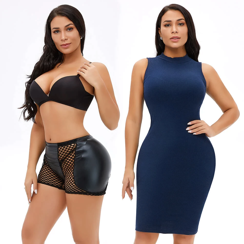 Synthetic Leather Hips Up Padded Panties
