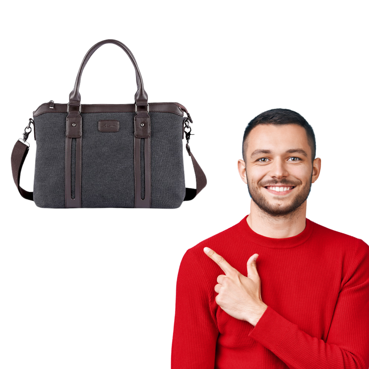 Canvas and Leather Business Messenger Laptop Bag