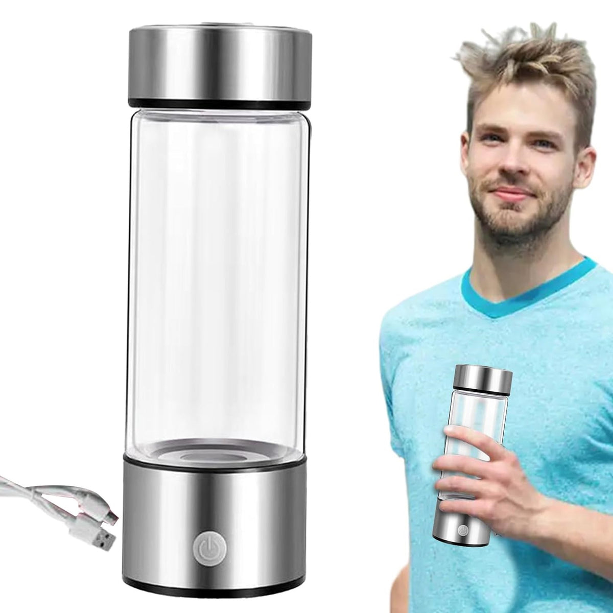 Hydrogen Water Bottle Generator with Glass Cup