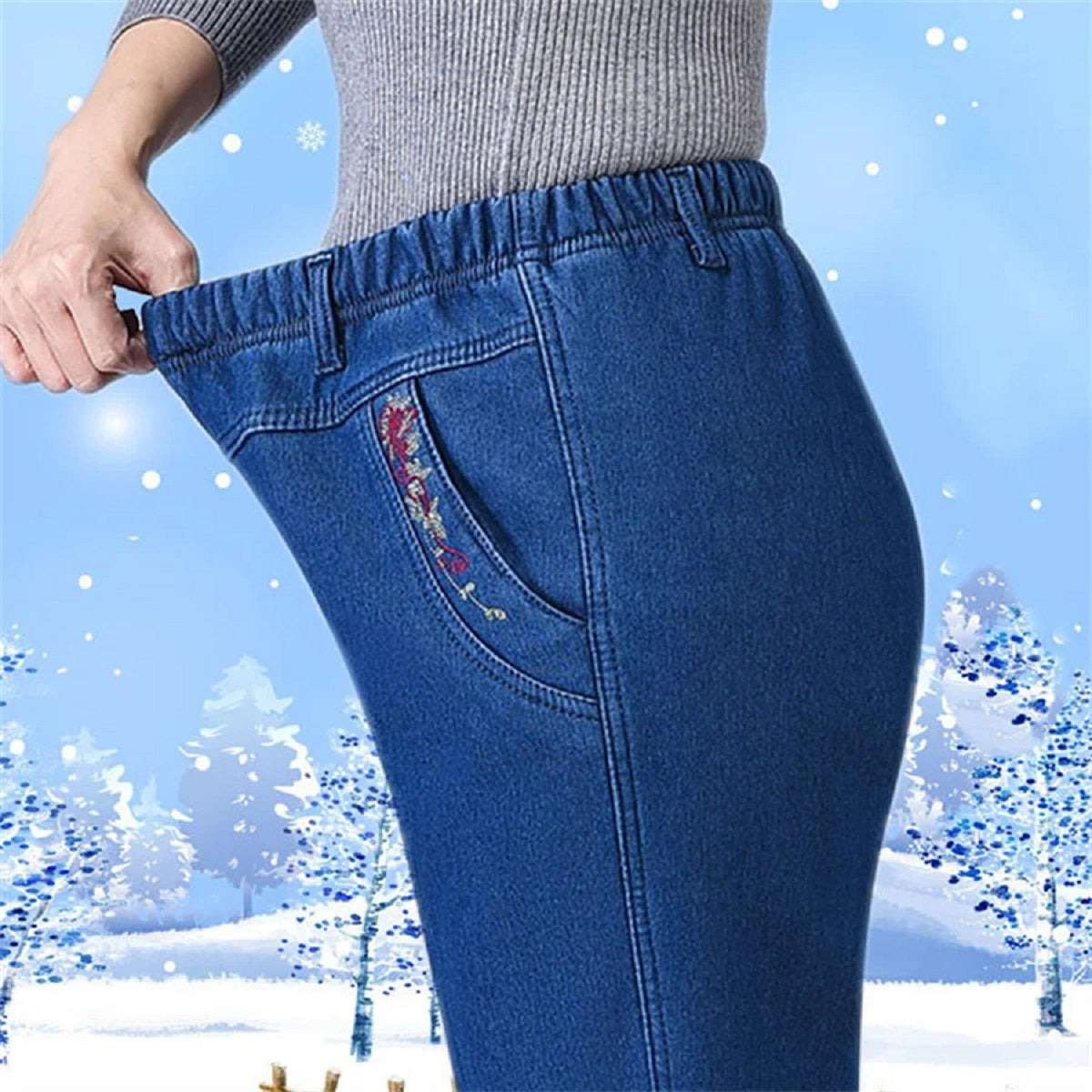Women's Vintage Thicken Warm Winter Fleece Lined Jeans