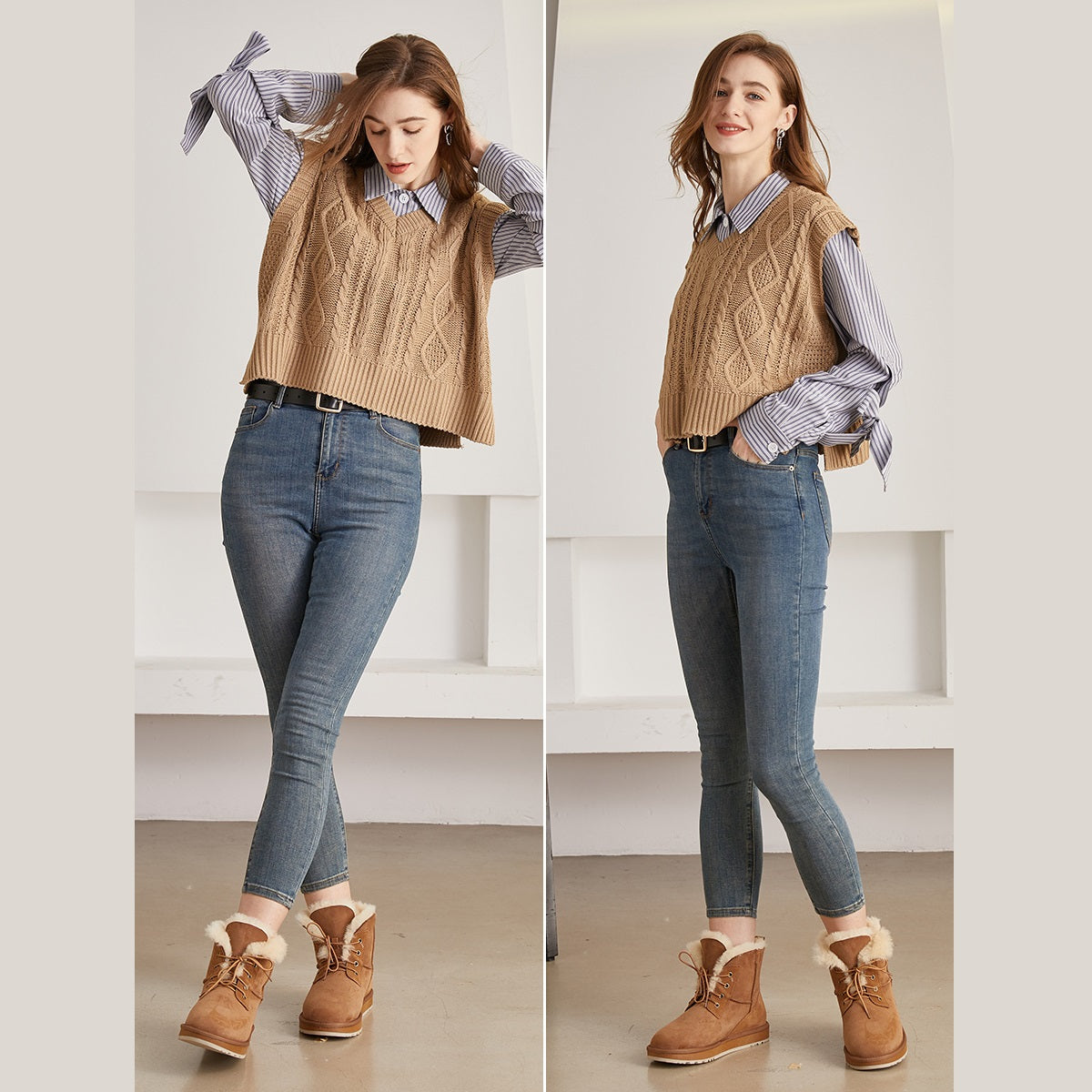 Women's Suede Sheepskin Winter Snow Boots Warm Lining