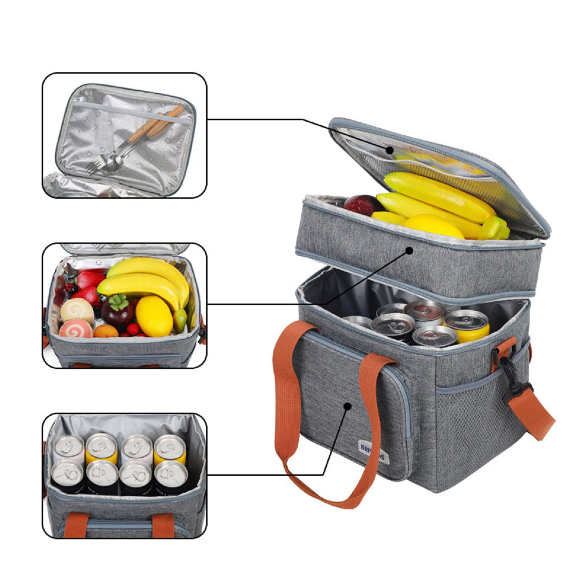 Large Capacity Double Layer Crosbody Lunch Bag