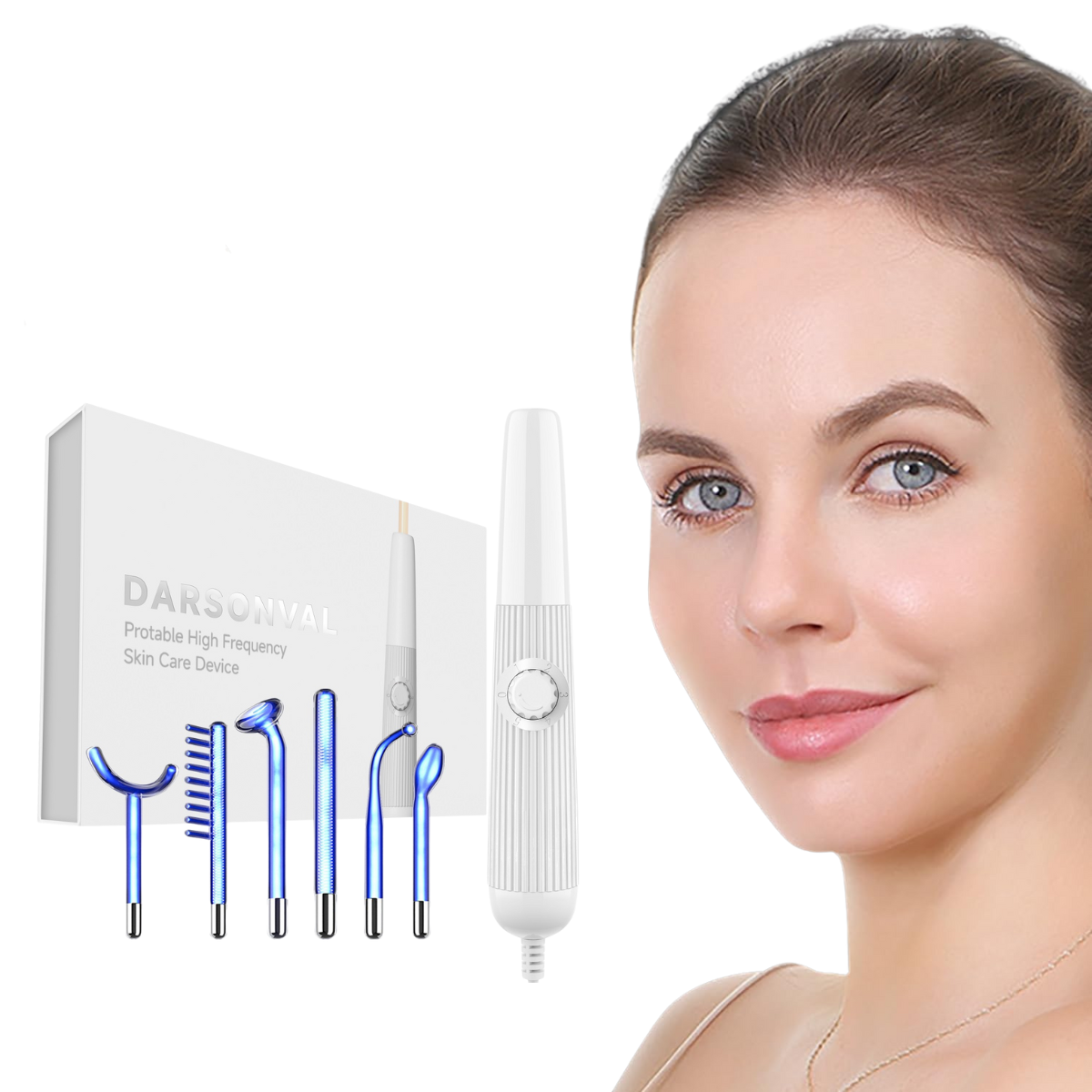 High Frequency Facial Wand with Interchangeable Glass Attachments