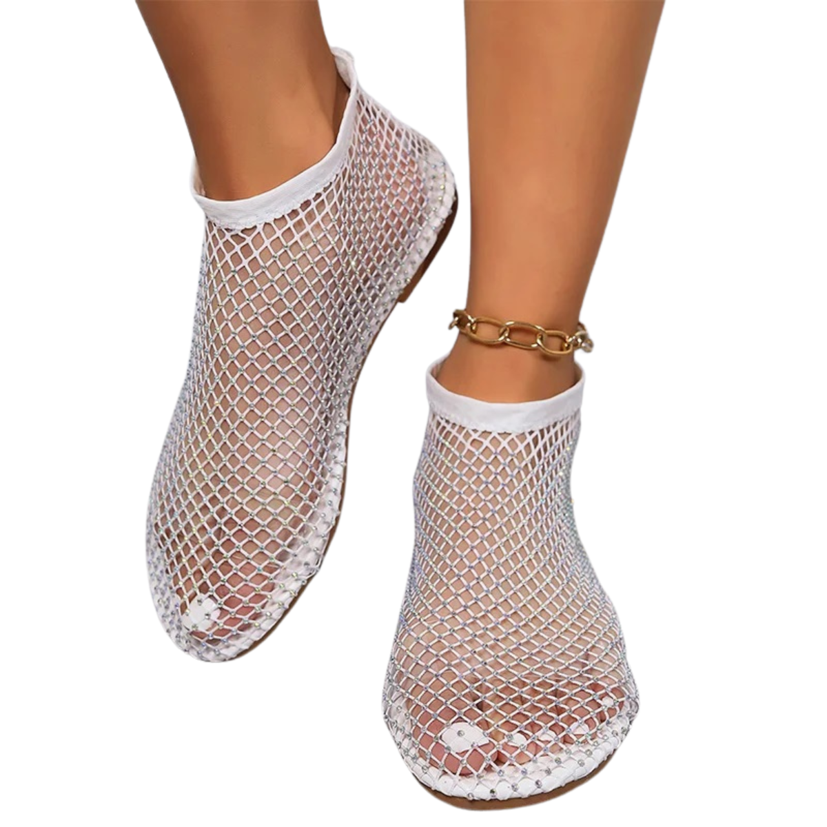 Mesh Flat Round-Toe Rhinestone Sandals for Women