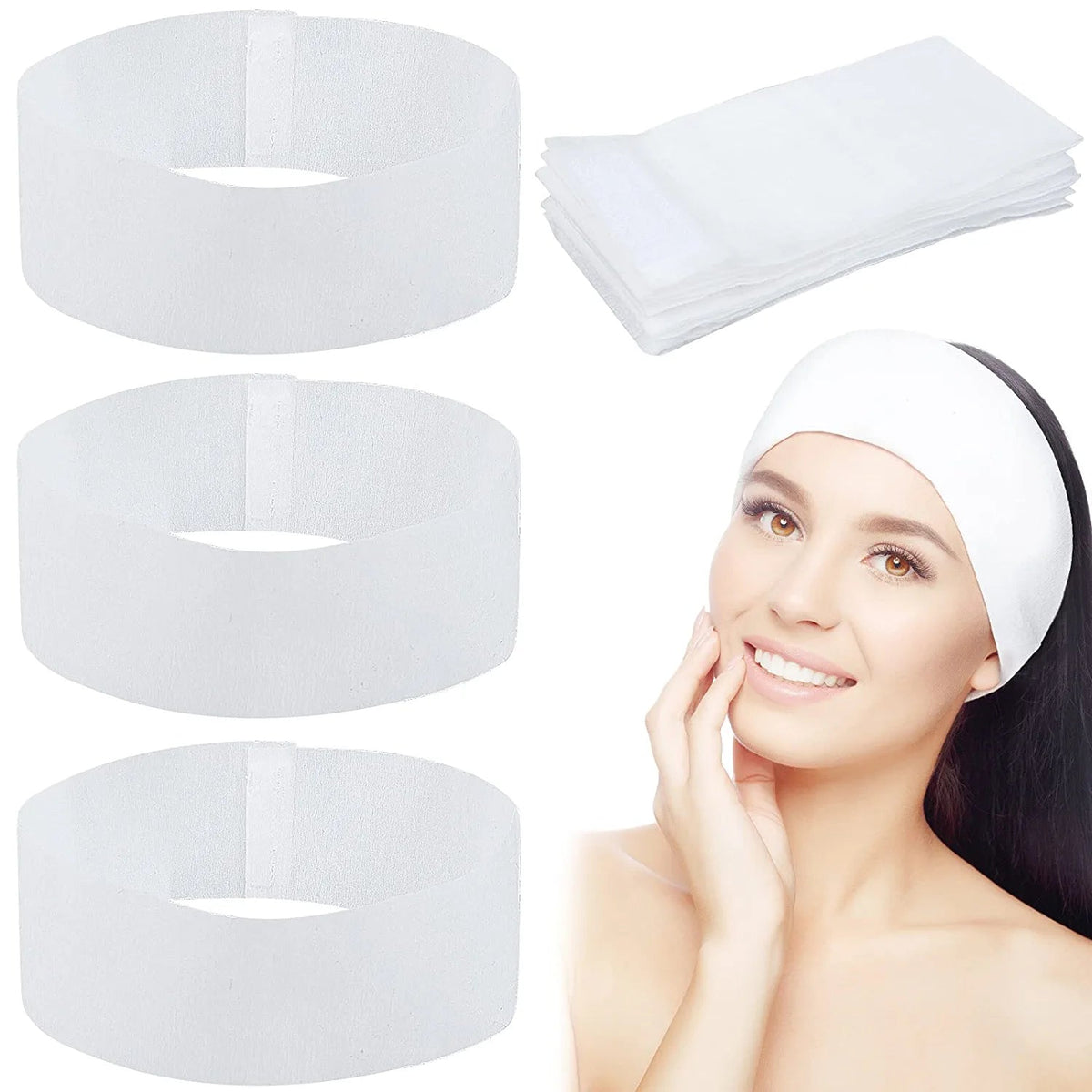 Disposable Spa Facial Headbands 100-Pack Soft Stretch