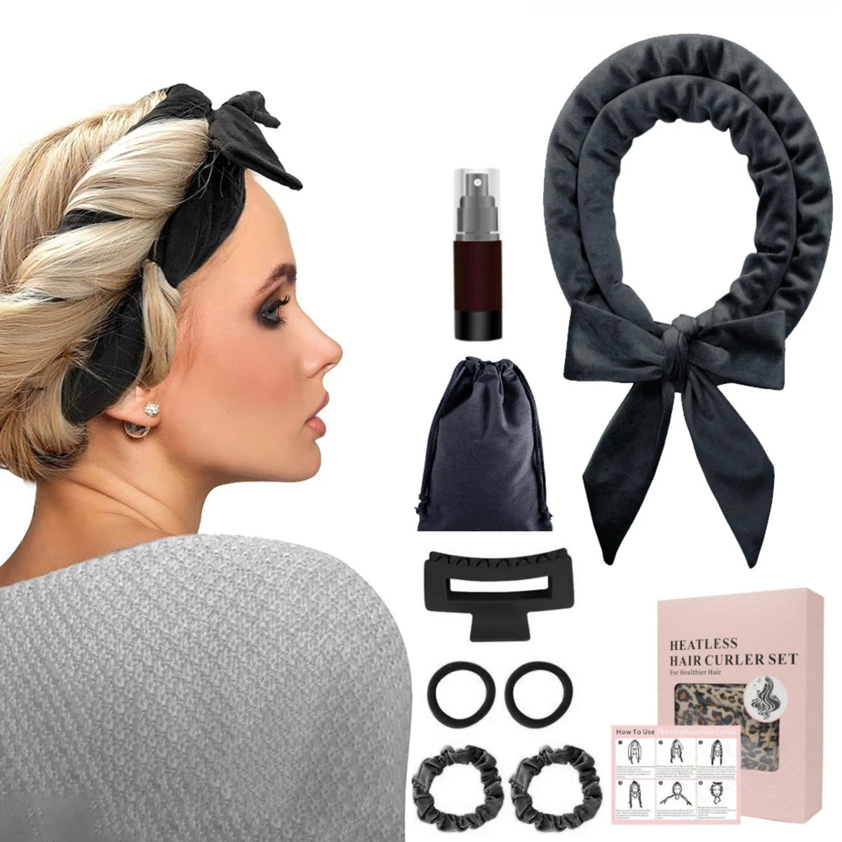 9-Piece Silk Heatless Curling Rod Kit for Curls