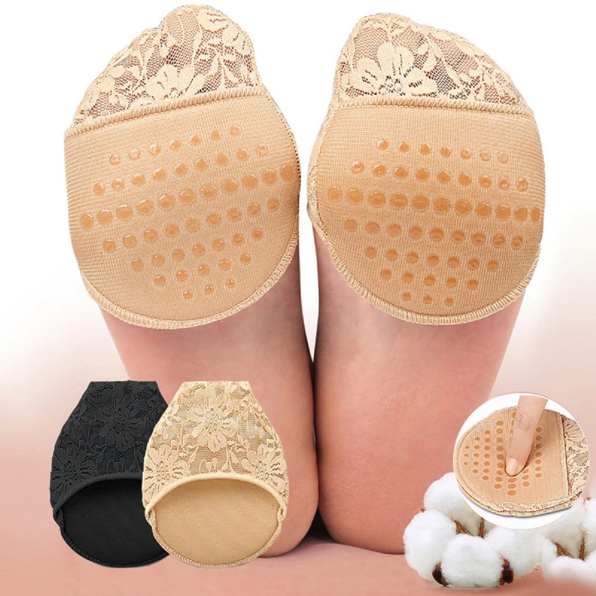 Cushioned Forefoot Half Insole Pads with Non-Slip Grip