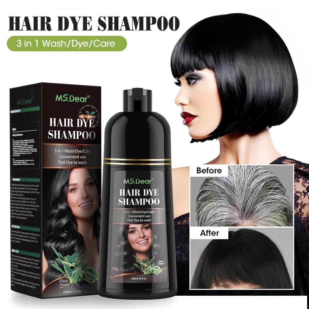 Instant Black Hair Colouring Shampoo with Ginseng, 500ml