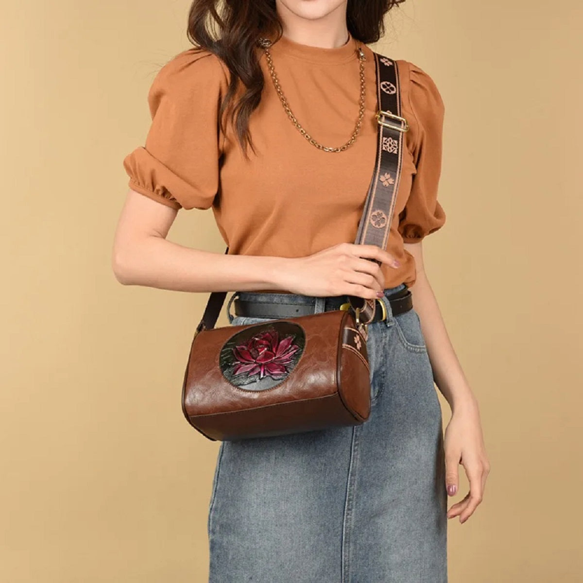 Printed Soft Faux-Leather Crossbody Bag for Women