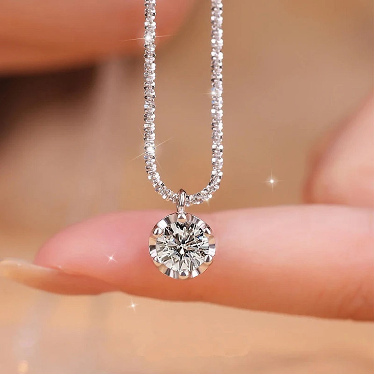 Sterling Silver Moissanite Pendant Necklace with Prong Setting