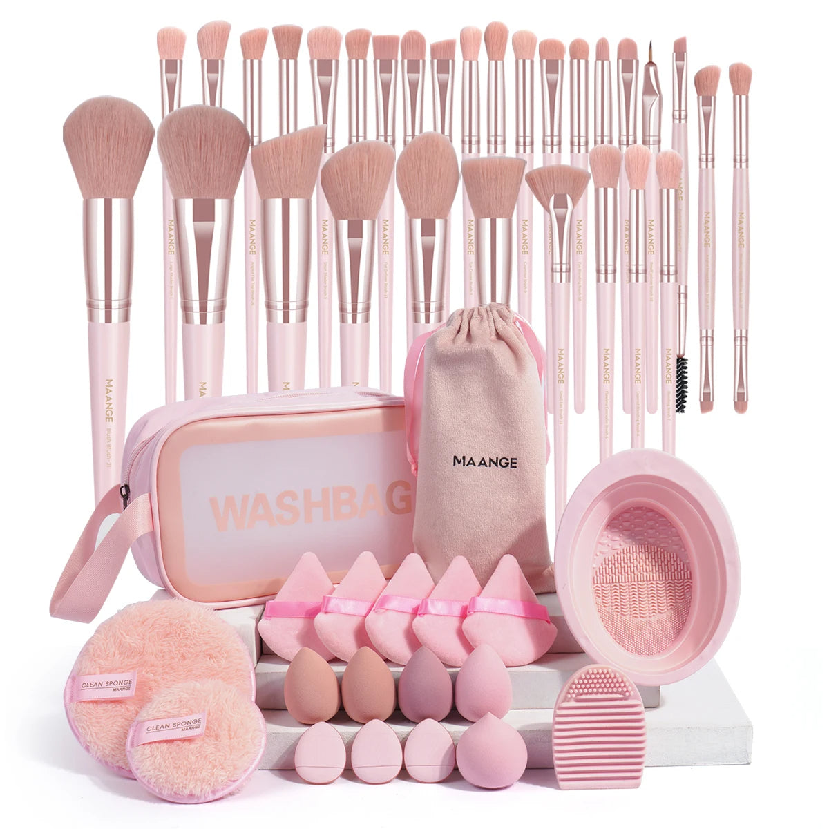 45-Piece Makeup Brush and Sponge Set with Bag