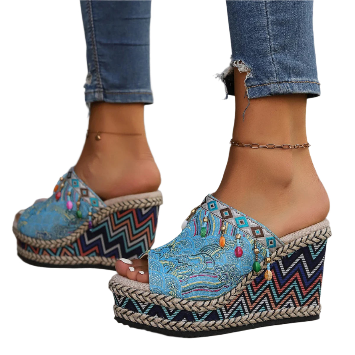 Women's Peep Toe Wedge Platform Sandals in Sky Blue