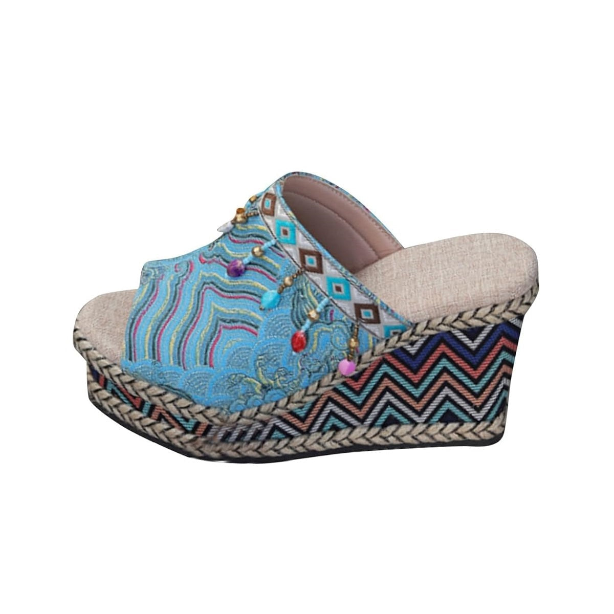 Women's Peep Toe Wedge Platform Sandals in Sky Blue