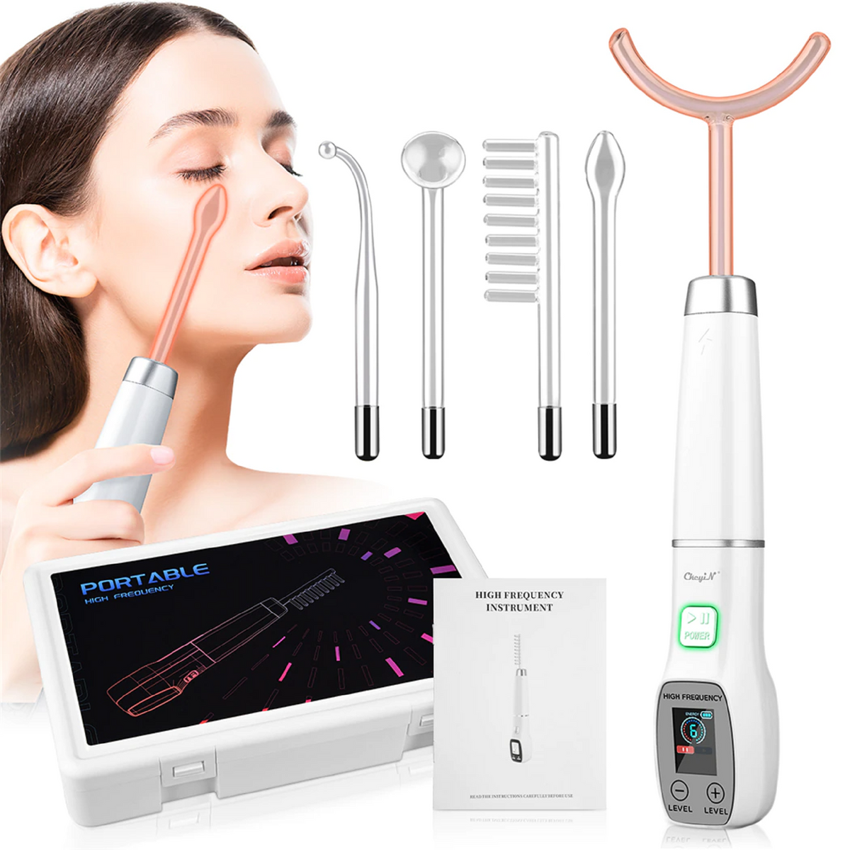 5-in-1 High-Frequency Facial Wand with Glass Tubes