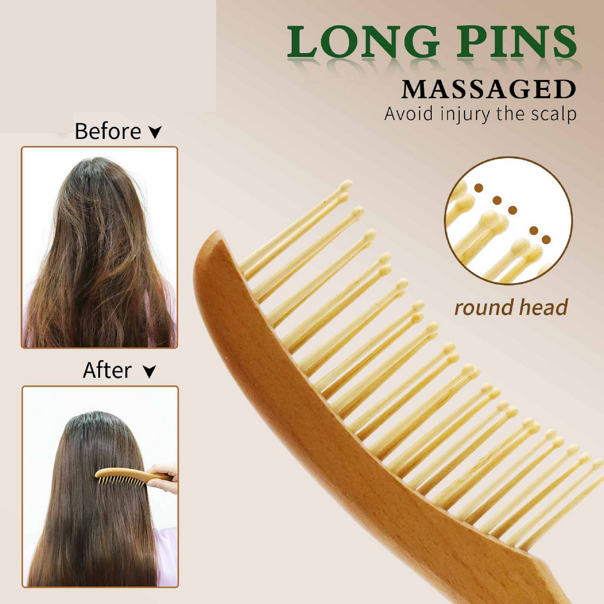 Wooden Wide-Tooth Detangling Comb Anti-Static Styling