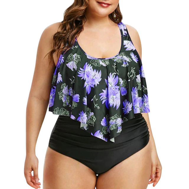 Two-Piece Flounce High-Waist Tankini Swimsuit Set