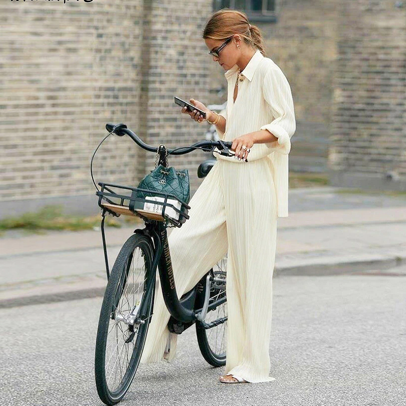 Women's summer waist wide leg loose palazzo pants suit