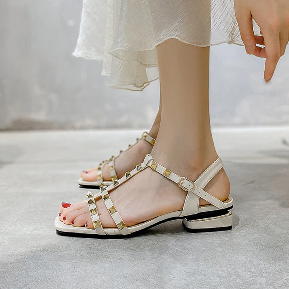 Women's Low Heel Ribbon Sandals with Ankle Strap
