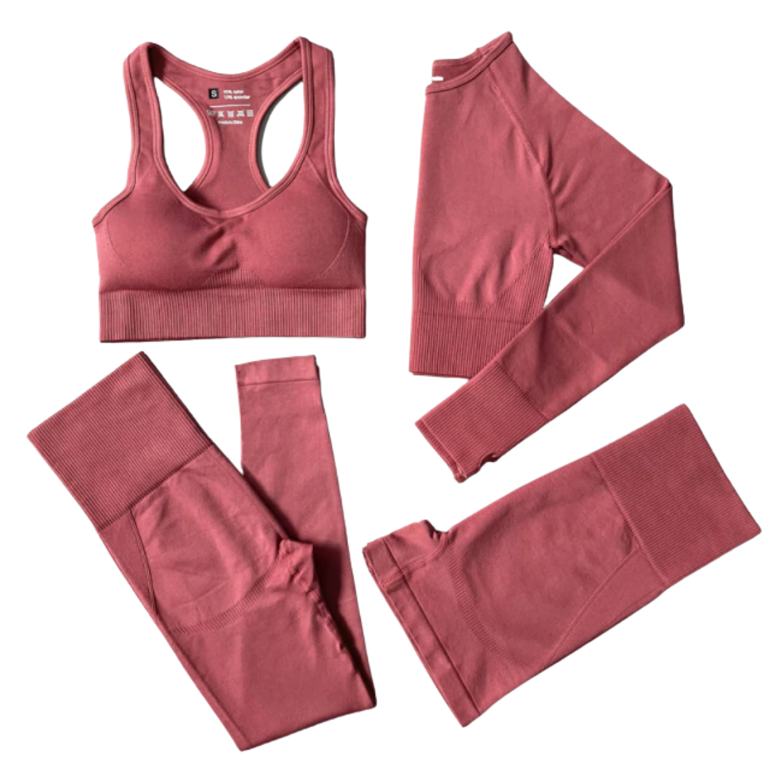 4-Piece Seamless Yoga Outfit Set with High-Waist Leggings