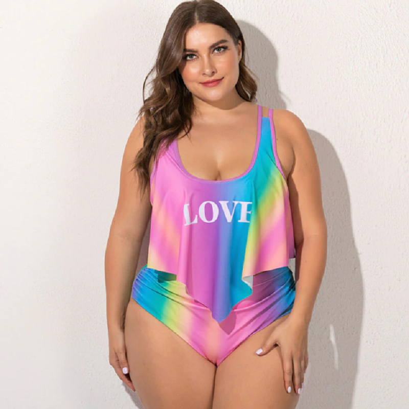 Plus size swimwear high waisted swimsuit two piece bikini set