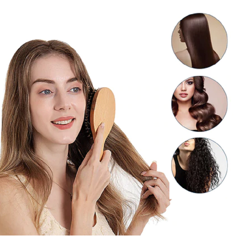 Wooden Anti-Static Hair Brush with Scalp Massage Cushion